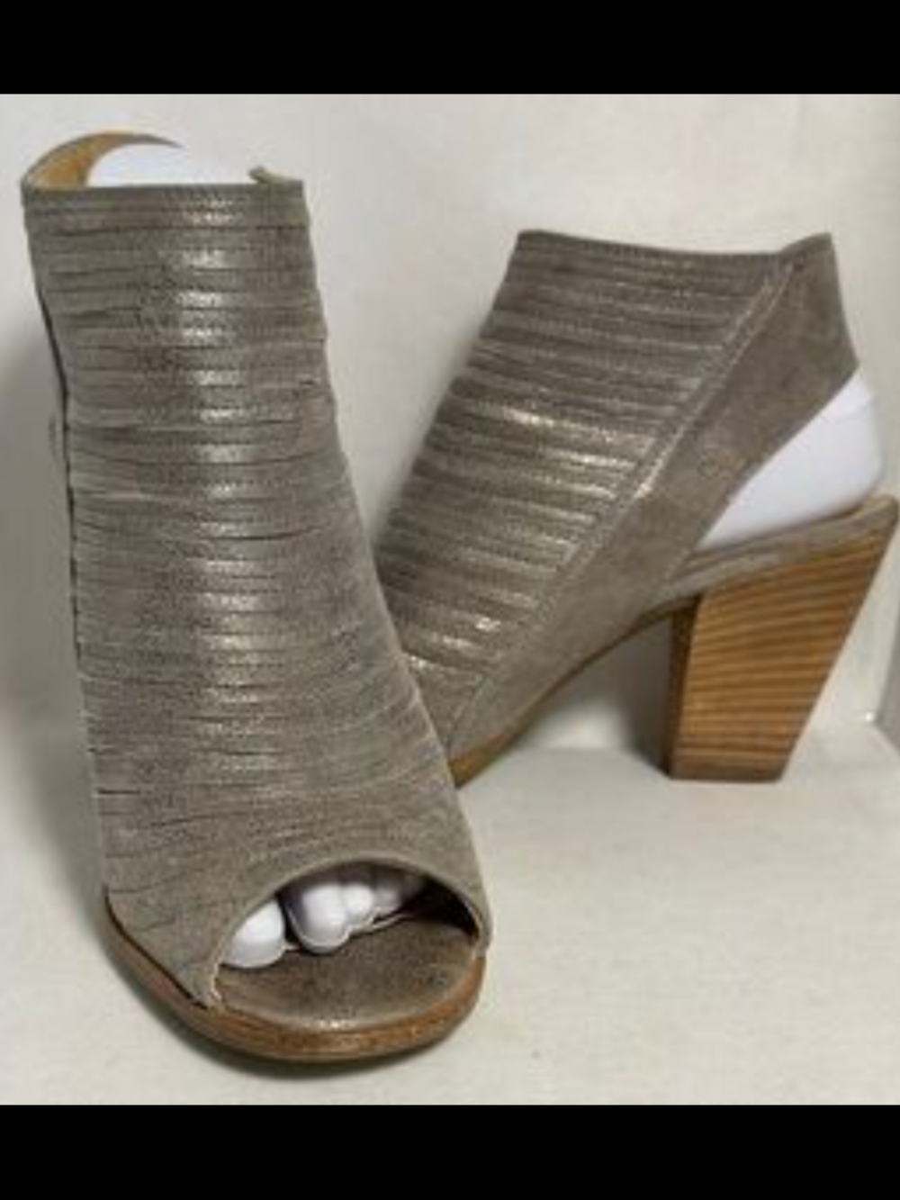 cloudwalkers Taupe Peep-Toe Stacked Block Heel Booties